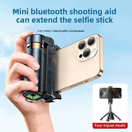 Compact Selfie Stick with Bluetooth Remote for Live Broadcasting and Versatile Phone Support